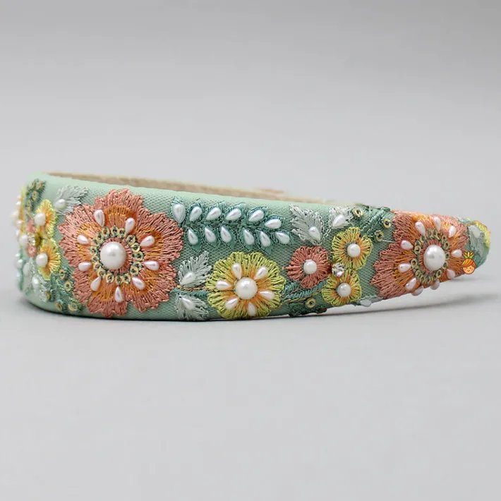 Discount Thread Embroidered Fancy Green Net Hair Band Hair Accessories | Hair Bands