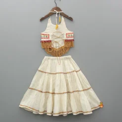New Thread Embroidered Halter Neck Top And Off White Lehenga Ethnic Wear | Lehengas & Ghagras