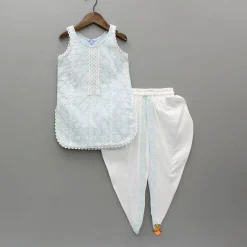 Clearance Thread Embroidered Kurti And Dhoti With Net Dupatta Ethnic Wear | Dhotis & Patialas