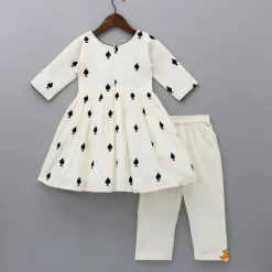 Best Thread Embroidered Off White Kurti And Pant Ethnic Wear | Churidars & Salwars