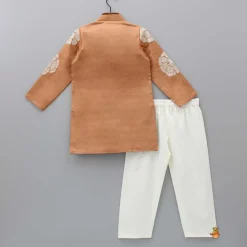 Sale Thread Embroidered Peach Kurta And Off White Pyjama BOY Indian Ethnic Wear | Ethnic Sets