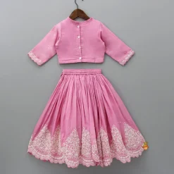 Hot Thread Embroidered Pink Top And Pleated Lehenga Ethnic Wear | Lehengas & Ghagras