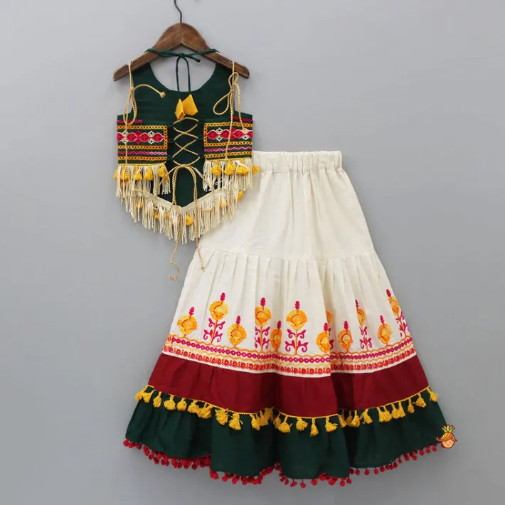 Discount Thread Embroidered Stylish Halter Neck Top And Lehenga Ethnic Wear | Lehengas & Ghagras
