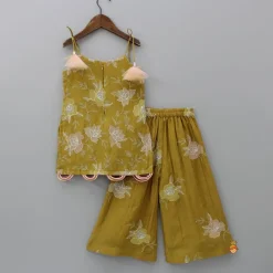 Clearance Thread Embroidered Tie Up Strap Kurti And Palazzo With Dupatta Ethnic Wear | Palazzos & Shararas