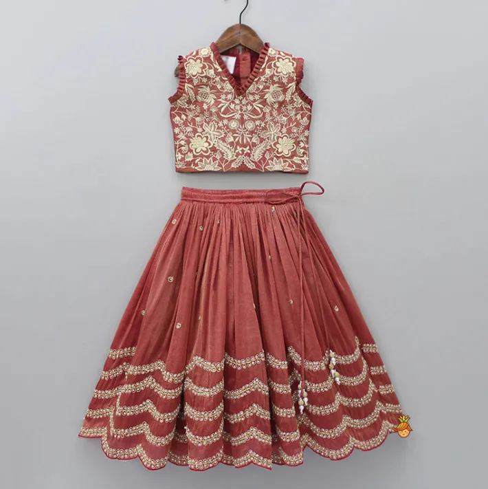 Discount Thread Embroidered Top And Pleated Lehenga Ethnic Wear | Lehengas & Ghagras