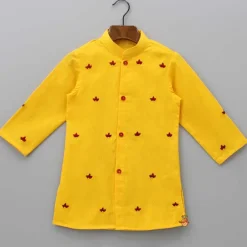 Online Thread Embroidered Yellow Kurta With Bandhani Printed Red Dhoti BOY Indian Ethnic Wear | Ethnic Sets