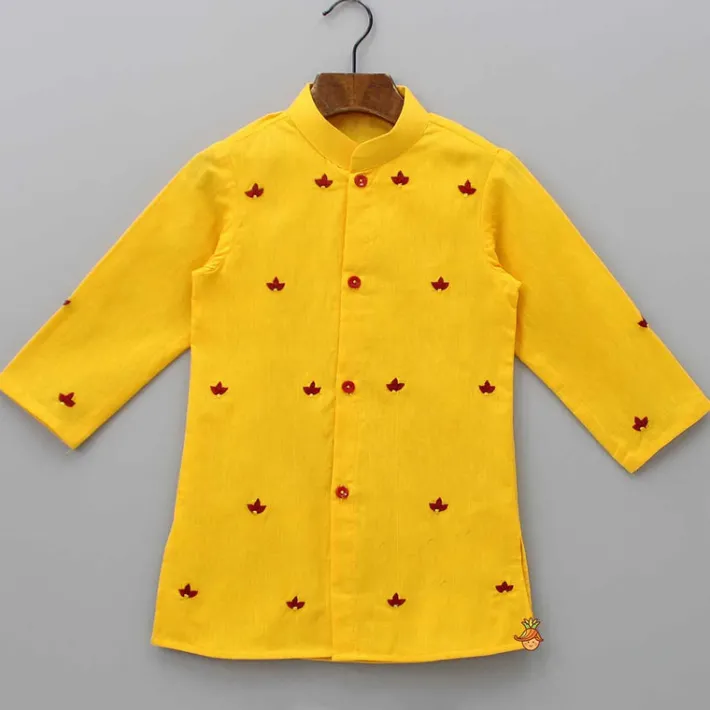 Online Thread Embroidered Yellow Kurta With Bandhani Printed Red Dhoti BOY Indian Ethnic Wear | Ethnic Sets