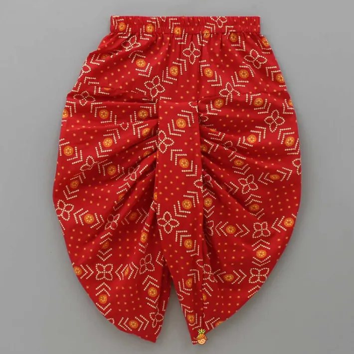 Online Thread Embroidered Yellow Kurta With Bandhani Printed Red Dhoti BOY Indian Ethnic Wear | Ethnic Sets