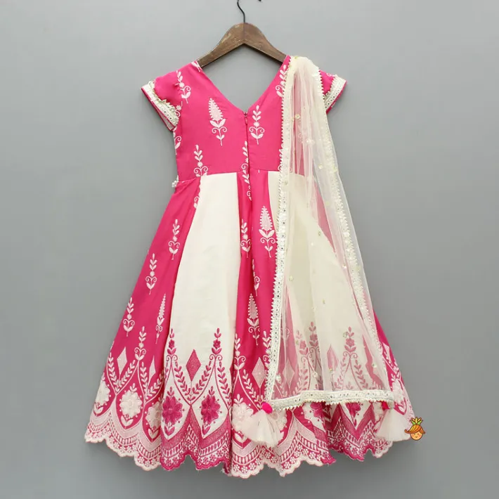 Outlet Thread-Embroidered Dual-Tone Anarkali With Attached Net Dupatta Ethnic Wear | Sarees & Anarkalis