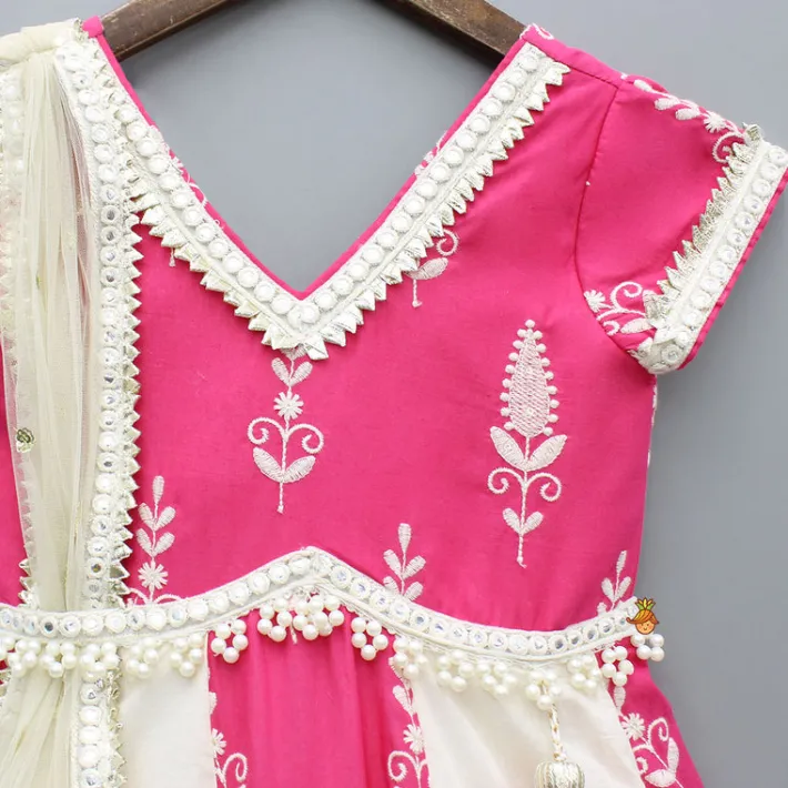 Outlet Thread-Embroidered Dual-Tone Anarkali With Attached Net Dupatta Ethnic Wear | Sarees & Anarkalis