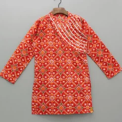 Discount Traditional Patola Print Kurta With Gota Lace Embellishment And Pyjama BOY Indian Ethnic Wear | Ethnic Sets