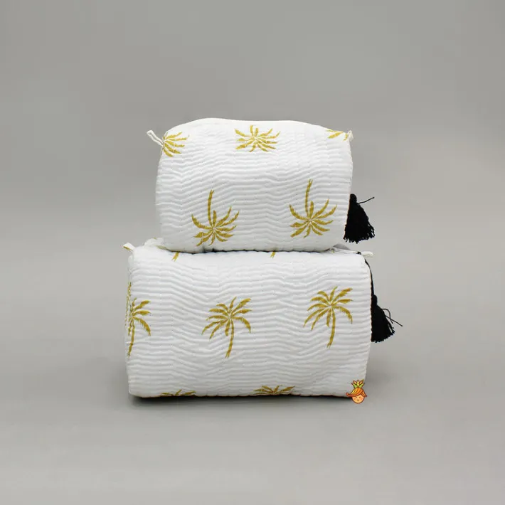 Sale Tree Printed White Pouch Bags - Set Of 2 Bags