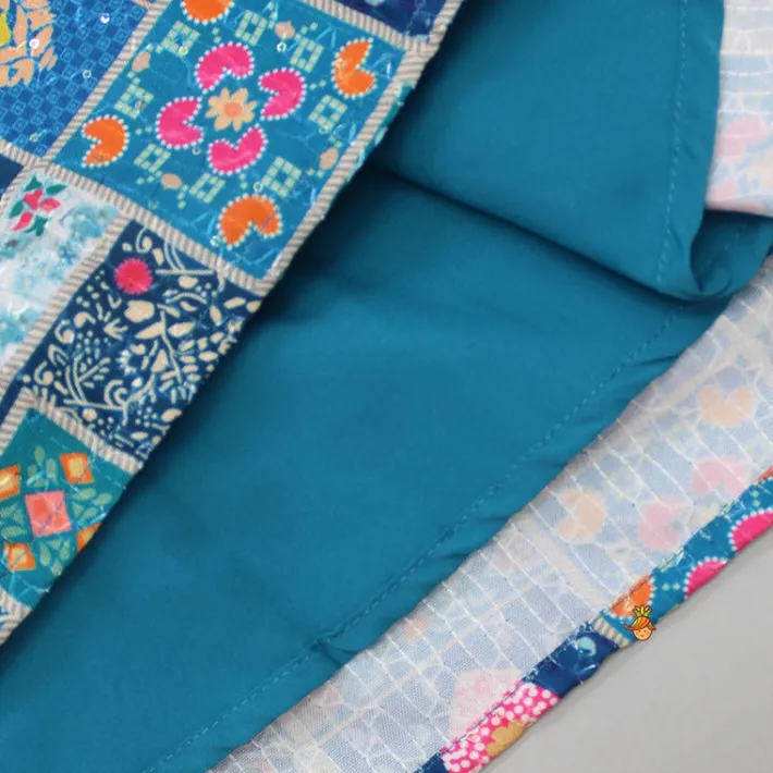 Hot Triple Layered Blue Top With Printed Lehenga Ethnic Wear | Lehengas & Ghagras