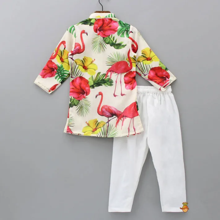 New Tropical Floral And Swan Printed Kurta With Pyjama BOY Indian Ethnic Wear | Ethnic Sets