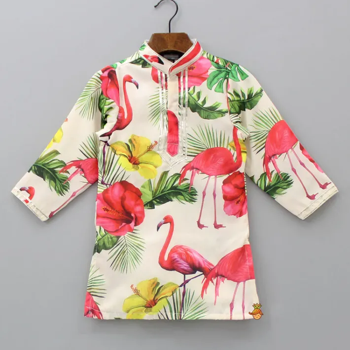 New Tropical Floral And Swan Printed Kurta With Pyjama BOY Indian Ethnic Wear | Ethnic Sets