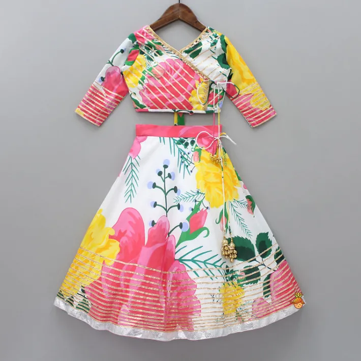 Best Tropical Floral Printed And Gota Lace Work Top With Lehenga Ethnic Wear | Lehengas & Ghagras