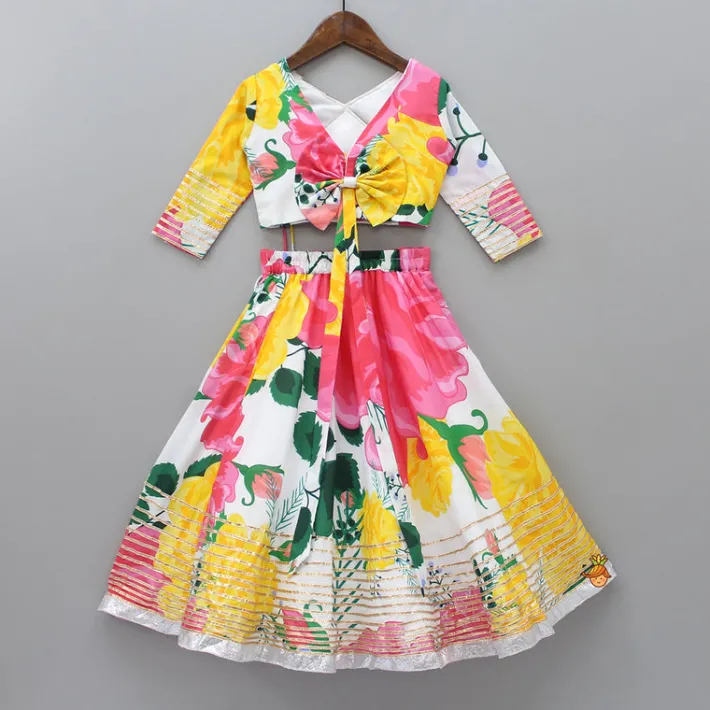 Best Tropical Floral Printed And Gota Lace Work Top With Lehenga Ethnic Wear | Lehengas & Ghagras