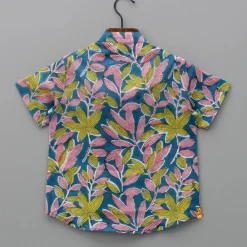 Sale Tropical Leaves Printed Teal Blue Shirt BOY Shirts & Tees