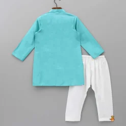 Sale Turquoise Embellished Kurta And Churidar BOY Indian Ethnic Wear | Ethnic Sets