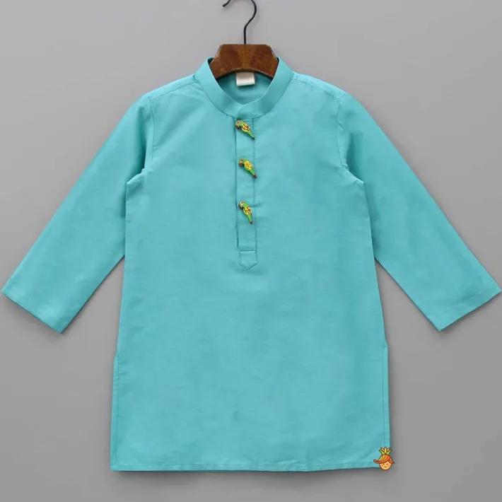 Sale Turquoise Embellished Kurta And Churidar BOY Indian Ethnic Wear | Ethnic Sets