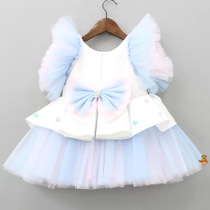 Hot Unicorn Embroidered Yoke Neoprene White And Light Blue Dress Dresses & Sets | Dresses