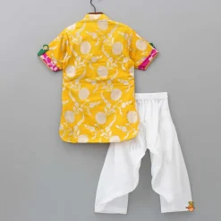 Sale Upturned Sleeves Yellow Floral Brocade Kurta With Patiala BOY Indian Ethnic Wear | Ethnic Sets