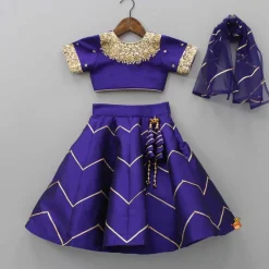 Clearance V Cut Back Embroidered Purple Top And Gota Lace Detail Lehenga With Matching Checks Dupatta Ethnic Wear | Lehengas & Ghagras