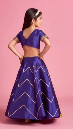 Clearance V Cut Back Embroidered Purple Top And Gota Lace Detail Lehenga With Matching Checks Dupatta Ethnic Wear | Lehengas & Ghagras