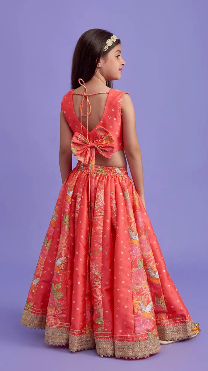 Online V Neck Peach Top And Printed Lehenga With Hair Band Ethnic Wear | Lehengas & Ghagras