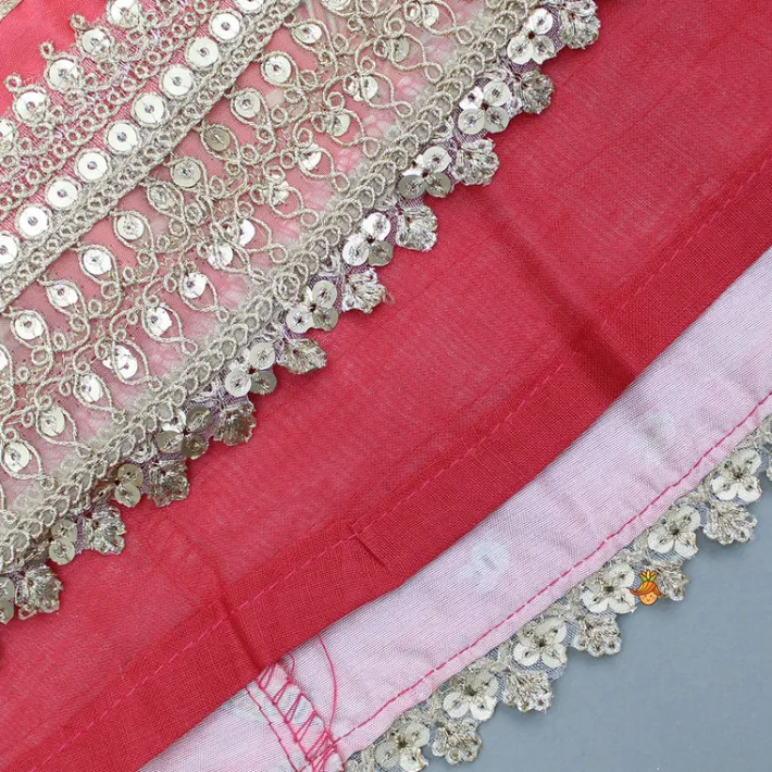 Online V Neck Peach Top And Printed Lehenga With Hair Band Ethnic Wear | Lehengas & Ghagras