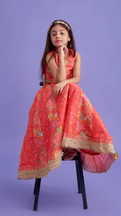 Online V Neck Peach Top And Printed Lehenga With Hair Band Ethnic Wear | Lehengas & Ghagras