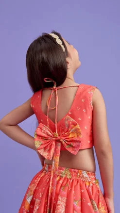 Online V Neck Peach Top And Printed Lehenga With Hair Band Ethnic Wear | Lehengas & Ghagras