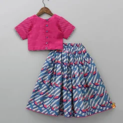 New V Neck Short Sleeves Pink Top And Peacock Printed Flared Palazzo With Sling Bag Twinning Sets | Ethnic Wear