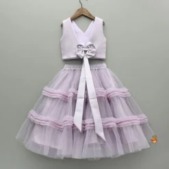 Hot V Neck Sleeveless Lavender Top And Ruffle Frilly Lehenga Ethnic Wear | Lehengas & Ghagras
