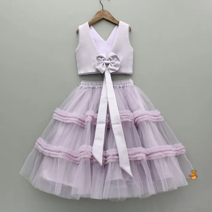 Hot V Neck Sleeveless Lavender Top And Ruffle Frilly Lehenga Ethnic Wear | Lehengas & Ghagras