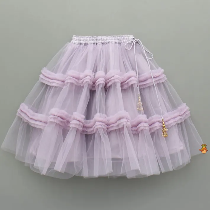 Hot V Neck Sleeveless Lavender Top And Ruffle Frilly Lehenga Ethnic Wear | Lehengas & Ghagras
