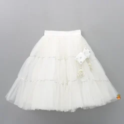 Sale V Neck White Beaded Top And Pearly Tassels Enhanced Tiered Lehenga With Organza Dupatta Ethnic Wear | Lehengas & Ghagras