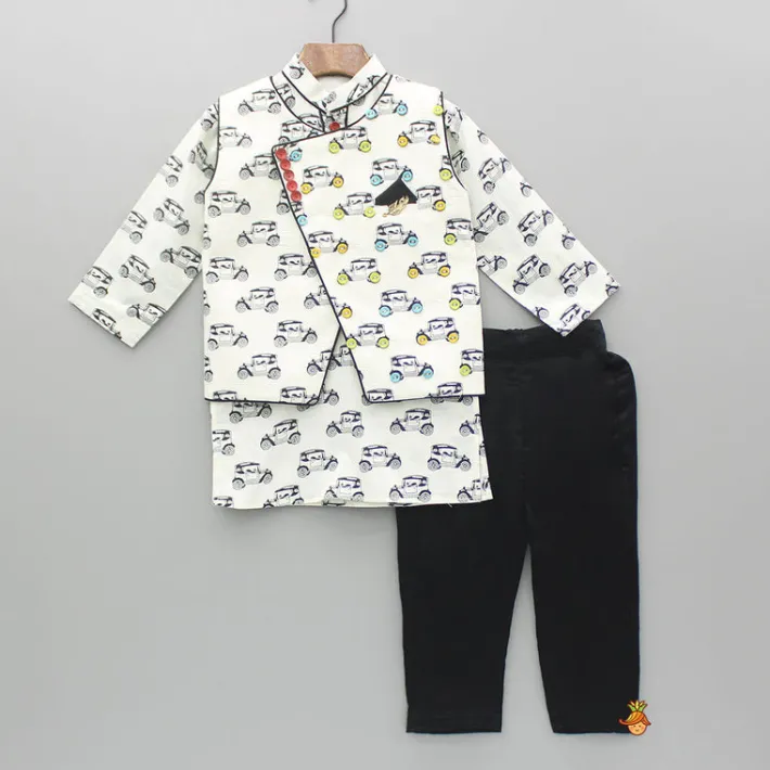 Sale Vehicle Printed Kurta With Jacket And Pyjama BOY Indian Ethnic Wear | Ethnic Sets