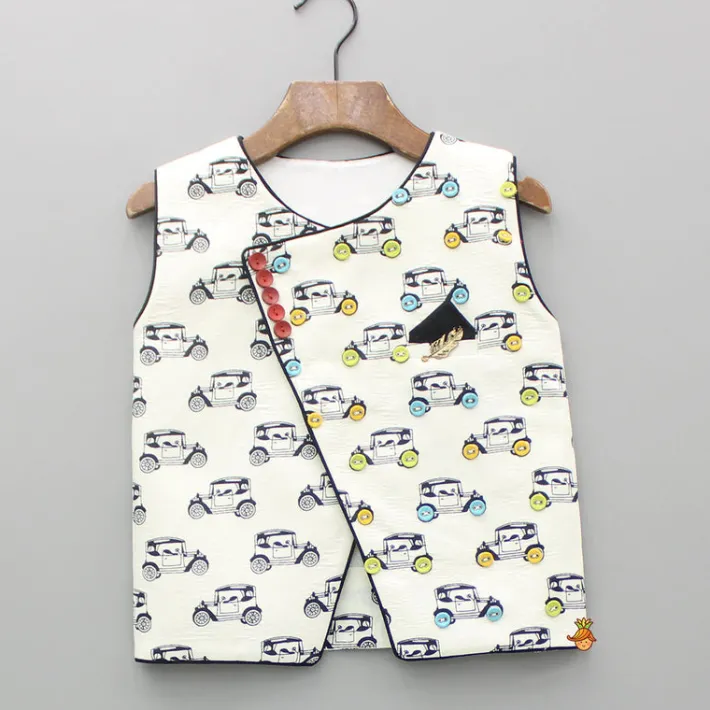 Sale Vehicle Printed Kurta With Jacket And Pyjama BOY Indian Ethnic Wear | Ethnic Sets