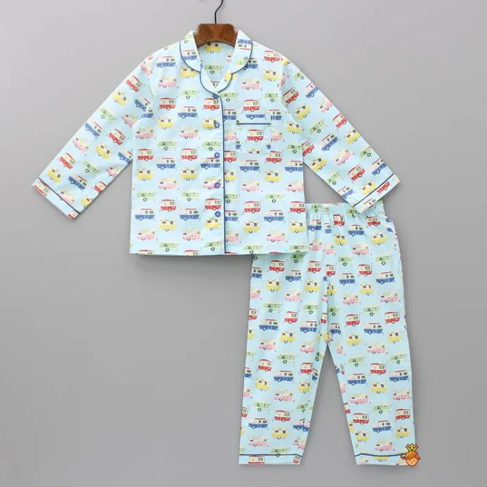 New Vehicle Printed Notched Collar Sleepwear BOY Sleep Wear | Sleepwear