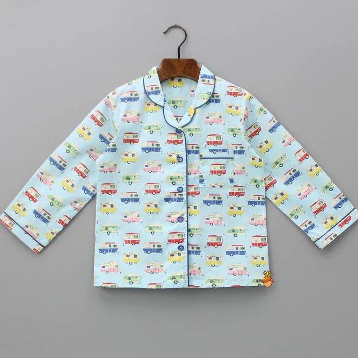 New Vehicle Printed Notched Collar Sleepwear BOY Sleep Wear | Sleepwear