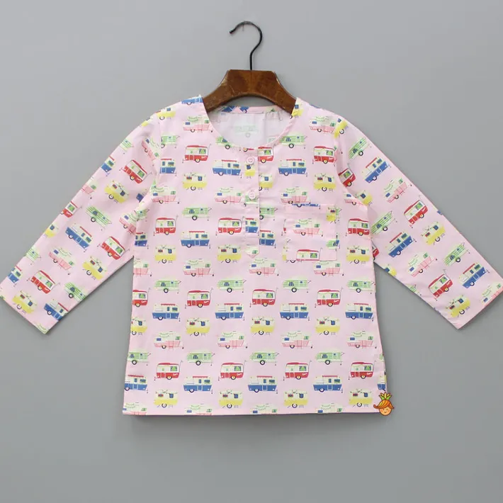 Fashion Vehicle Printed Top And Pyjama Sleepwear