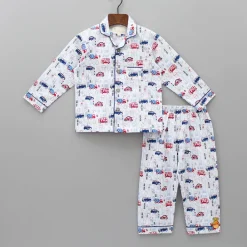 Hot Vehicles Printed White Sleepwear BOY Sleep Wear | Sleepwear