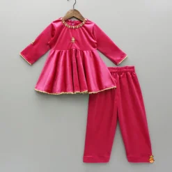 Hot Velvet Embroidered Pink Kurti And Salwar Ethnic Wear | Churidars & Salwars