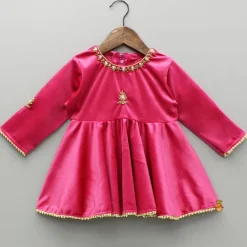 Hot Velvet Embroidered Pink Kurti And Salwar Ethnic Wear | Churidars & Salwars