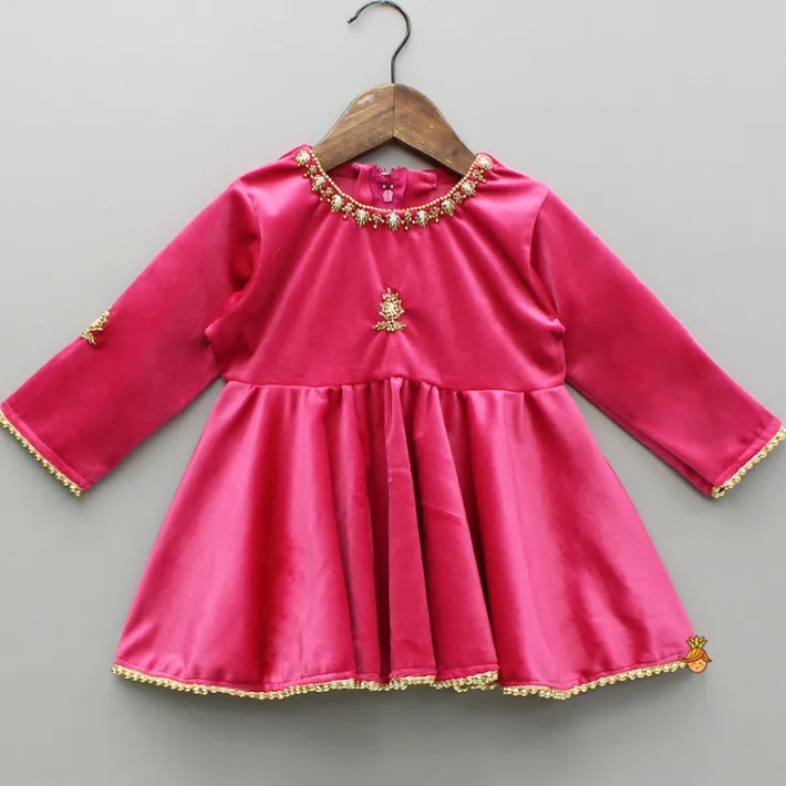 Hot Velvet Embroidered Pink Kurti And Salwar Ethnic Wear | Churidars & Salwars