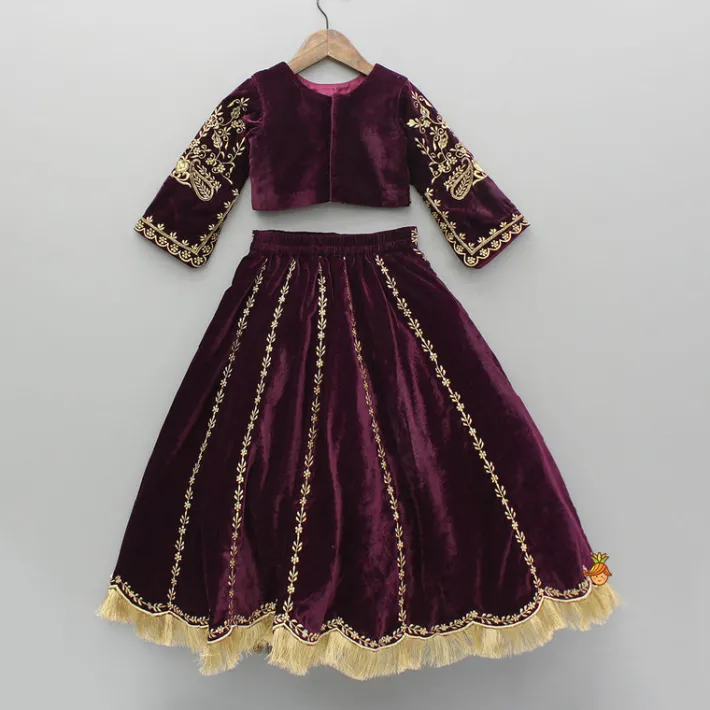 Hot Velvet Embroidered Top And Lehenga With Dupatta Ethnic Wear | Lehengas & Ghagras