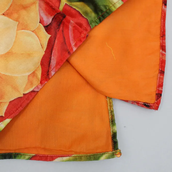 Clearance Velvet Floral Printed Orange Kurta With Green Velvet Jacket And Pyjama BOY Indian Ethnic Wear | Ethnic Sets