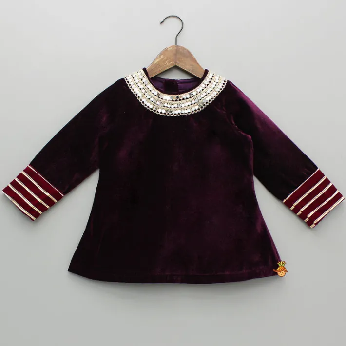 New Velvet Mirror And Lace Work Kurti With Salwar Ethnic Wear | Churidars & Salwars