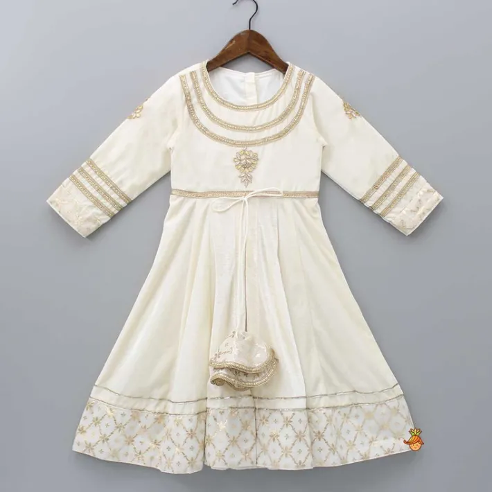 New Velvet Off White Front Slit Kurti And Pant With Dupatta Ethnic Wear | Churidars & Salwars